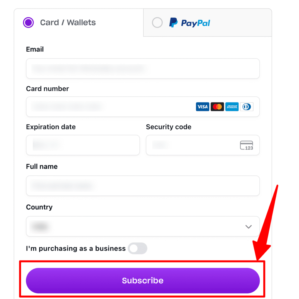 enter payment details